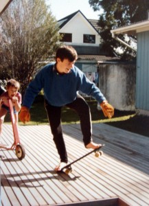 Young Steve doing tricks for his brother